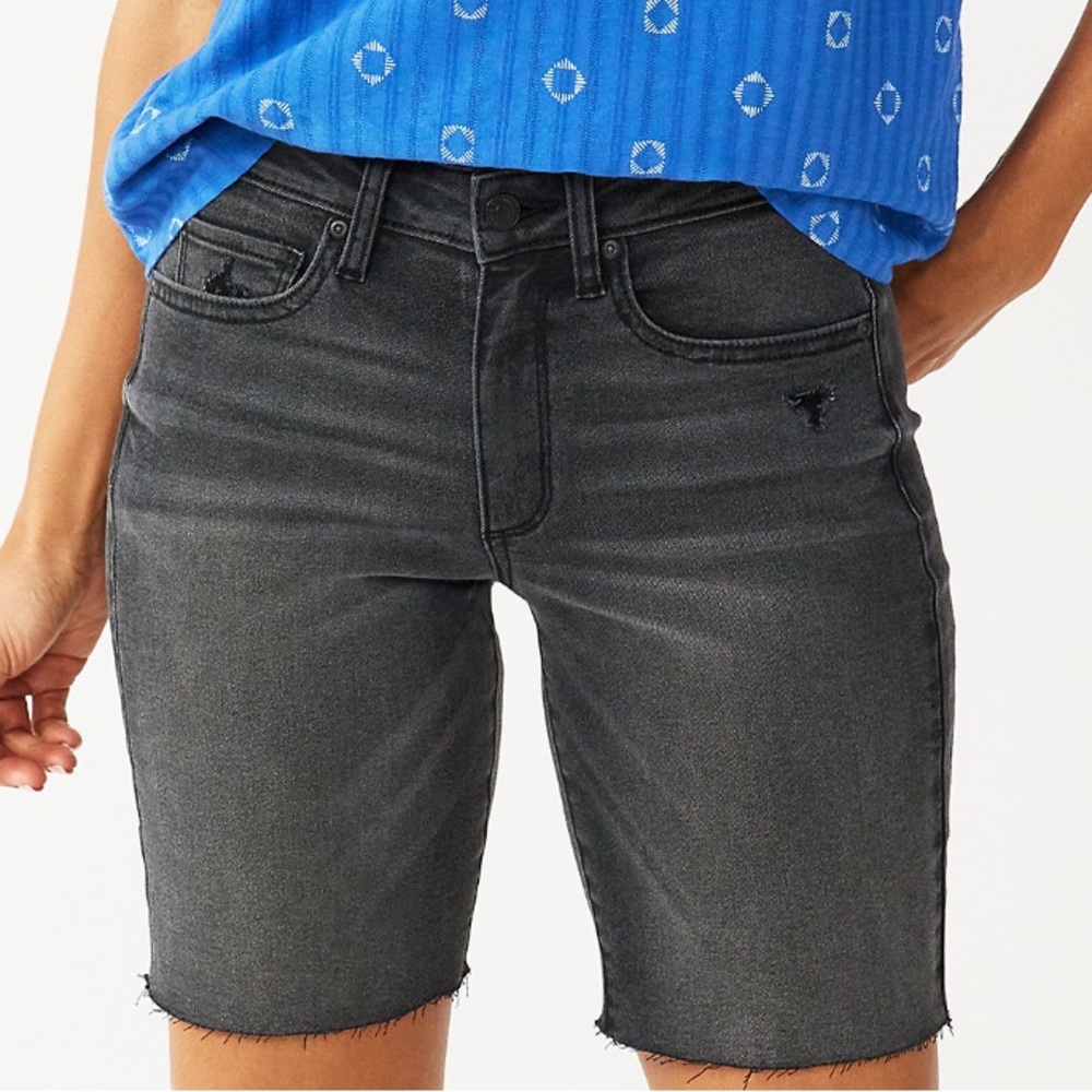 High Waisted Black Denim Cutoff Bermuda Shorts